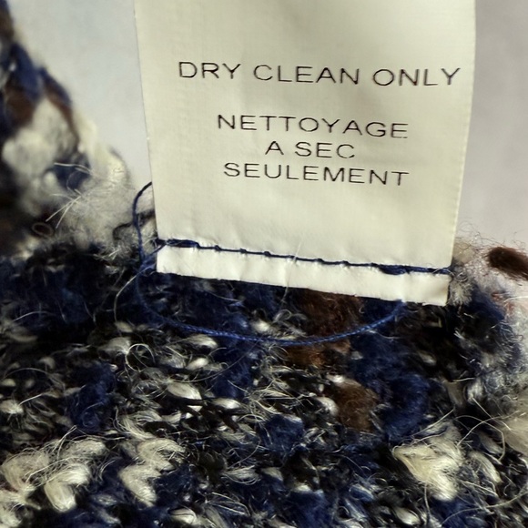 Robert Kitchen Boucle Wool Angora Blend cardigan jacket sweater Navy blue cream - Picture 6 of 8